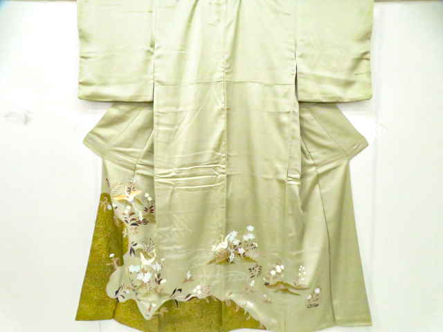 リサイクル 色留袖 Sサイズ 金駒 金彩 飛鶴に古典草花文 着物